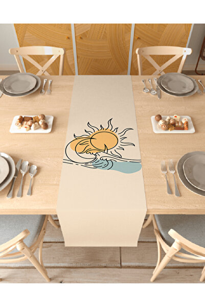 GREENDECOR Sea Wave Sun Moon Bohemian Patterned Special Design Runner Decorat...