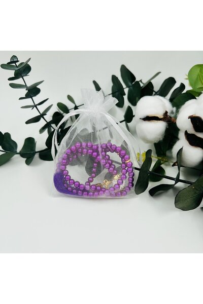 semazen 10 Μωβ Τσάντες Δώρου από Τούλι με Πέρλες Ροζάριο (ΜΕΒΛΙΔ-ΧΑΚ-ΟΥΜΡΕ-ΣΟ...