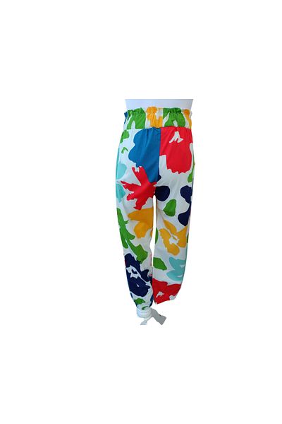 fancykidsantalya Girl's Alaca Patterned Multicolored Ecru Trousers with Elastic Waist and Legs 100% Cotton