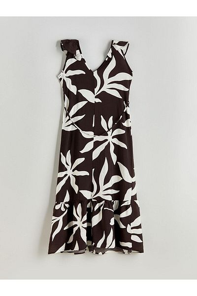 LC Waikiki Lcwaikiki Classic V-Neck Floral Belted Dress (S5)