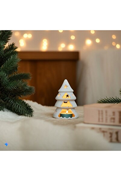 BAYRAMPASAHOBİM Ham Seramik Modern Yılbaşı Çam Ağacı Mumluk