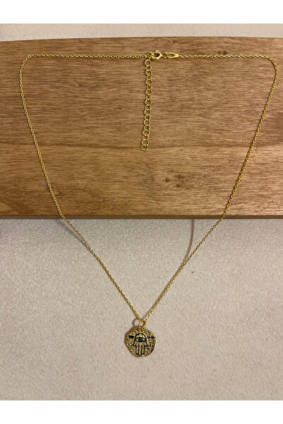 Rupen Kraft 925 Ayar Gümüş Yeşil Taşlı Antik Model Fatma Ana Eli Zincirli Kolye 45cm