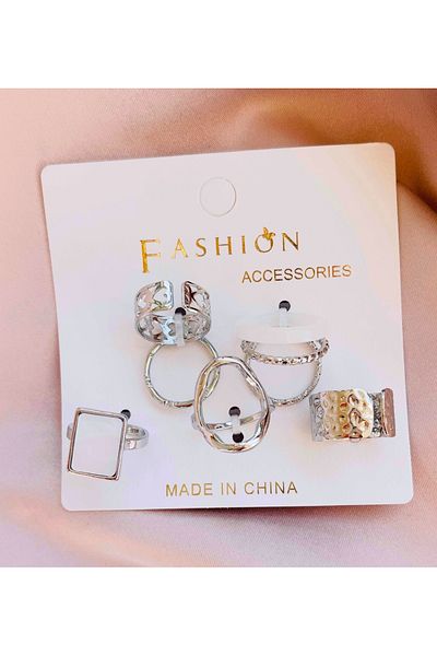 COCOSH TAKI Silver Color Multi Adjustable Ring Set