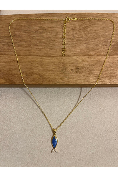 Rupen Kraft 925 Ayar Gümüş Balık Kolye Zincirli Mineli Tasarım Kolye Gümüş Kolye 45cm