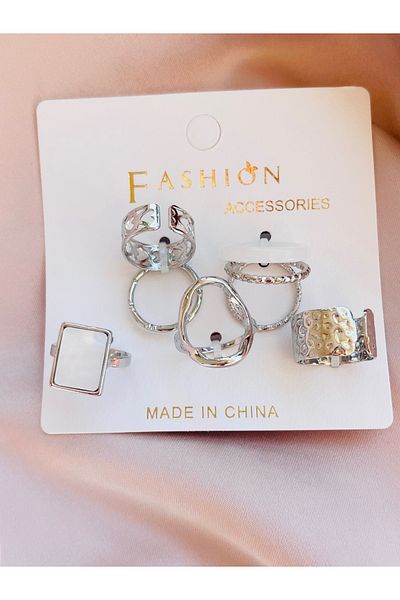 COCOSH TAKI Silver Color Multi Adjustable Ring Set