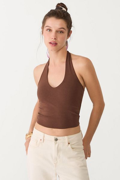 VODENS Γυναικείο κορμάκι καφέ Halter Collar Crop