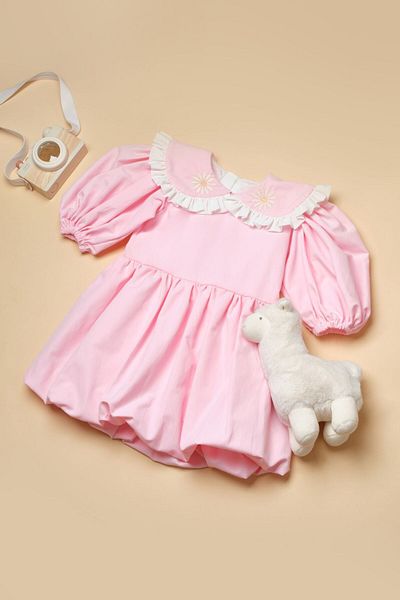 Karan Kids Rochie roz pentru fetiță cu guler cu broderie cu margarete