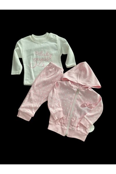 minitix 3 Piece Baby Set Baby Pink with Polka Dots and Inscription
