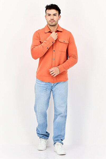 Feat Men Solid Hybrid Jacket Shirt, Coral Red