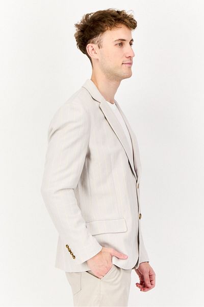 Esprit Men Regular Fit Stripe Semi Formal Blazer, Grey
