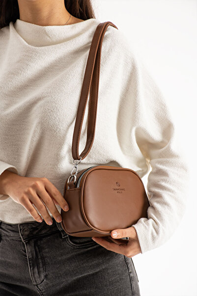 Sanmorris 1423 Women's Faux Leather Adjustable Cross Strap 2 Compartment Pattern Shoulder Bag Brown