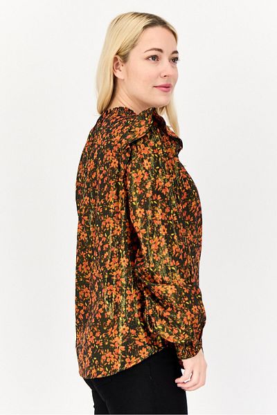GAP Women Round Neck Long Sleeve Floral Print Blouse, Multicolor