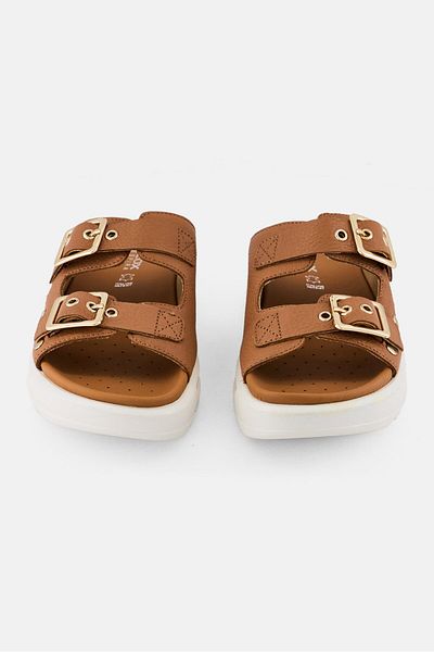 Geox Women Slip On Leather Sandal, Brown