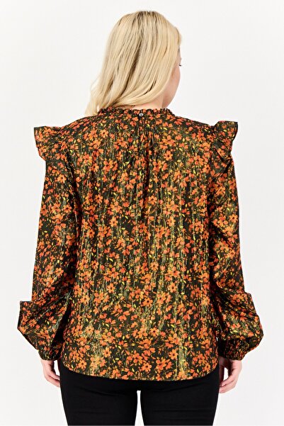 GAP Women Round Neck Long Sleeve Floral Print Blouse, Multicolor