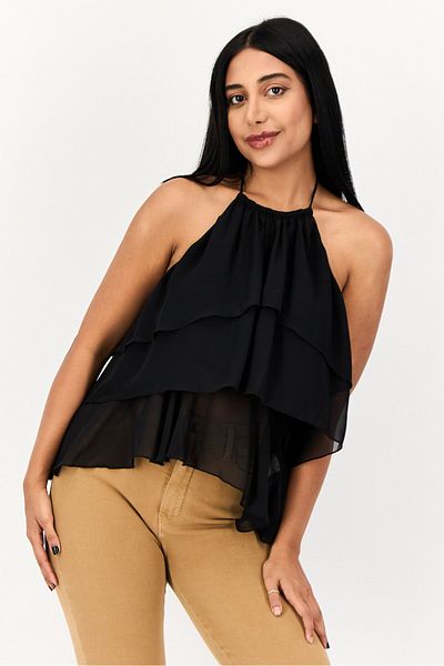 Esprit Women Halter Neck Solid Tank Top, Black