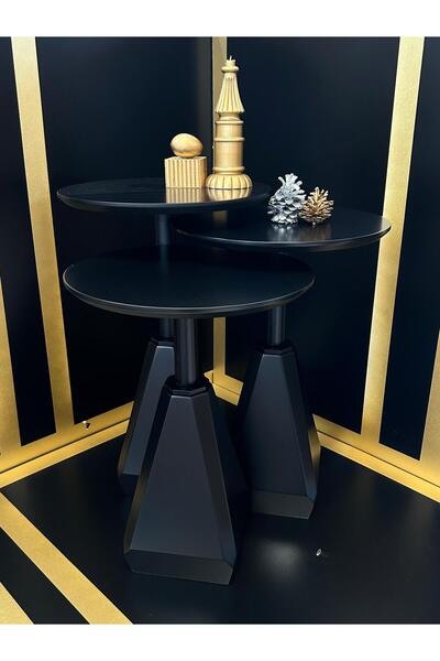 Gold Design ZİRVE model siyah üçlü takım. 45-50-55 cm boy yan sehpa zigon