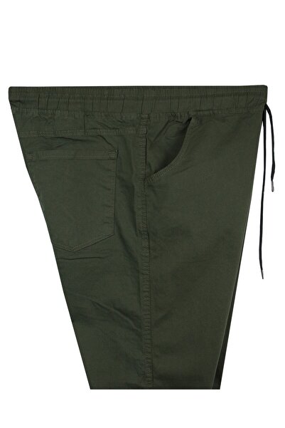 tambattal Large Size Lace-Up Gabardine Trousers Khaki