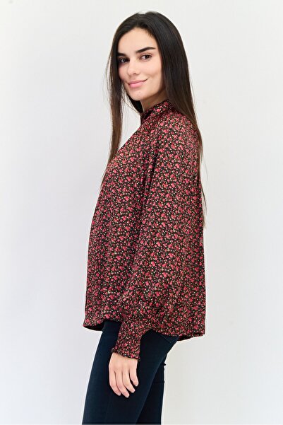 GAP Women Mock Neck Long Sleeve Floral Print Blouse, Multicolor