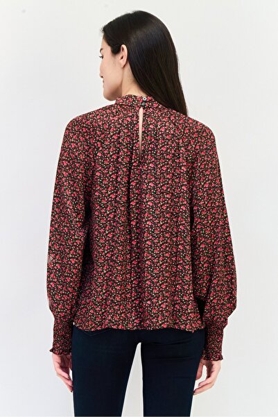 GAP Women Mock Neck Long Sleeve Floral Print Blouse, Multicolor