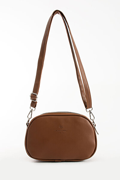 Sanmorris 1423 Women's Faux Leather Adjustable Cross Strap 2 Compartment Pattern Shoulder Bag Brown