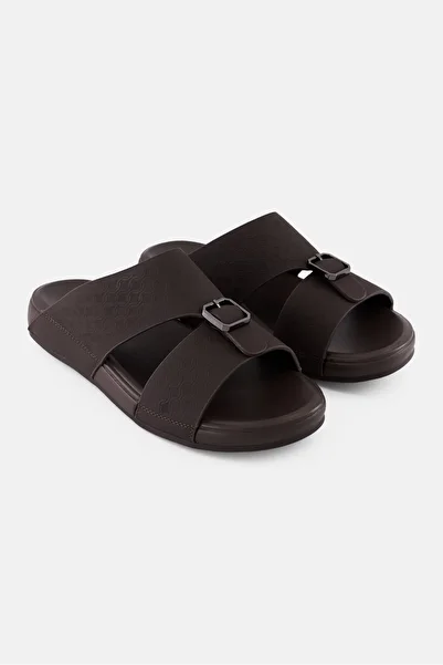 Algspar Men 2 Strap Slip On Arabic Sandals, Dark Brown