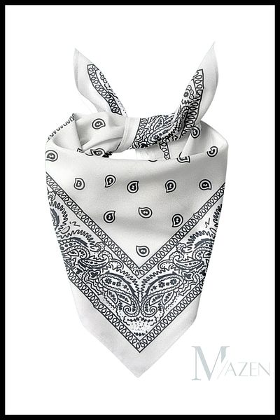 MAZEN Ethnic Patterned Multi-Purpose Bandana Scarf White Color 50X50