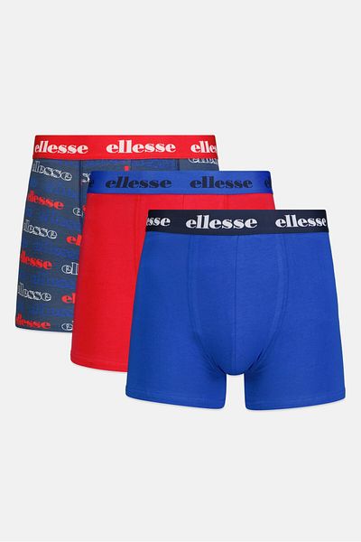 Ellesse Men 3 Pack Brand Logo Trunks, Blue/Red/Navy