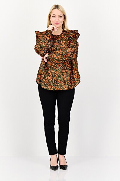 GAP Women Round Neck Long Sleeve Floral Print Blouse, Multicolor