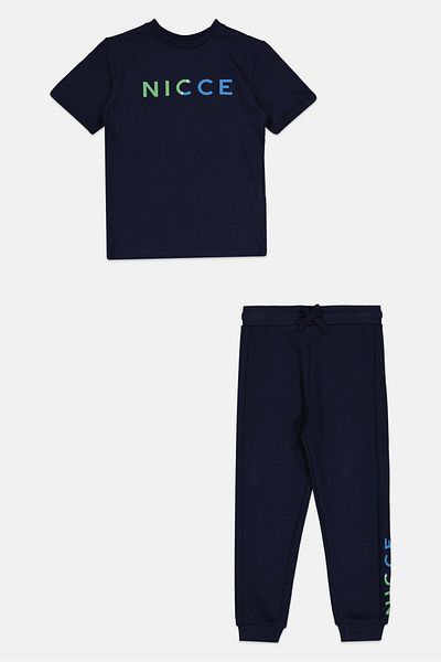 Nicce Kids Boy Brand Logo Short Sleeve T-shirt And Sweatpants Set, Navy