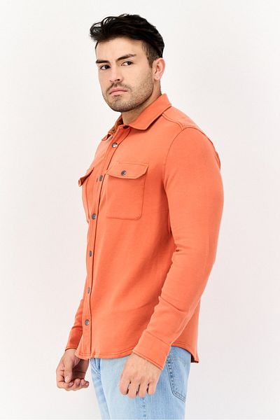 Feat Men Solid Hybrid Jacket Shirt, Coral Red