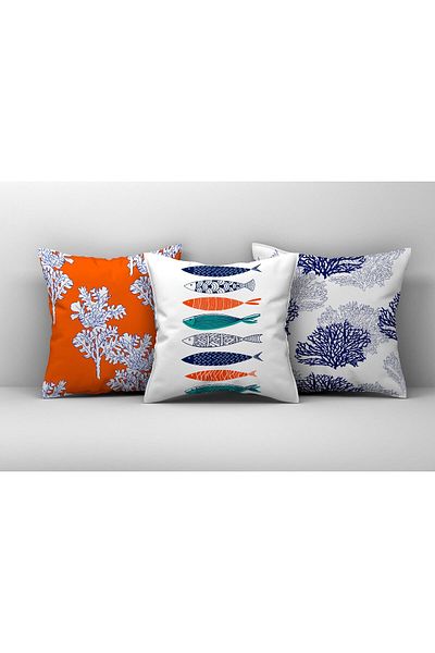 MUN HOME Double Sided Digital Printed 3-Piece Throw Pillow Cover Set with Hidden Zipper
