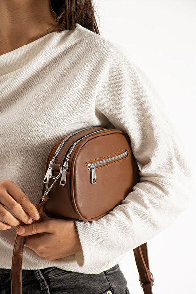 Sanmorris 1423 Women's Faux Leather Adjustable Cross Strap 2 Compartment Pattern Shoulder Bag Brown