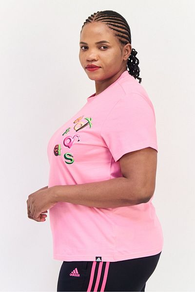 adidas Women Sportswear Fit Brand Logo Short Sleeves Outdoor T-shirt, Pink