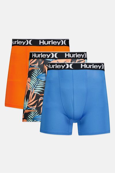 Hurley Men 3 Pcs Brand Logo Boxer Brief Set, Multicolor
