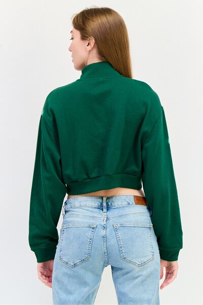 Levi's Women Half Zip Solid Long Sleeve Sweatshirt, Green