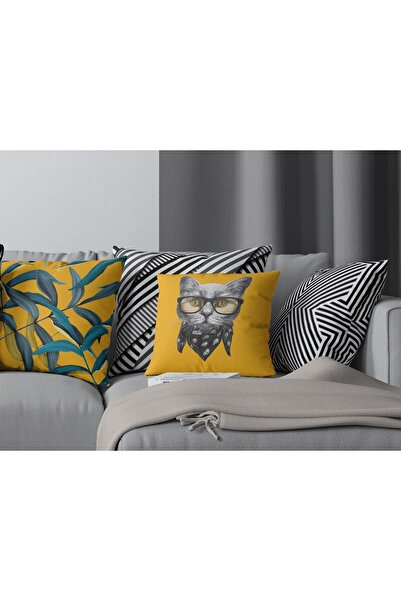 MUN HOME Set de 4 huse de pernă cu fermoar ascuns, imprimat digital pe două f...