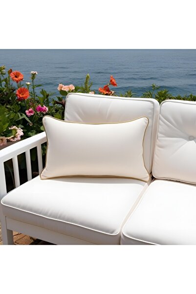 Bc Home Altın Kenar Biyeli Krem Dikdörtgen Kırlent Kılıfı Yumuşak Dokulu 1 Ad...