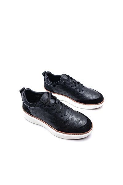 MARCOMEN Genuine Leather Printed Surface Comfortable Men's Black Stylish Casual Shoes