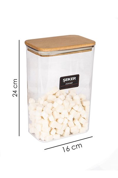 naturelove Acrylic Candy Storage Jar with Wooden Vacuum Lid Storage Container and Box 3 Liters with Label