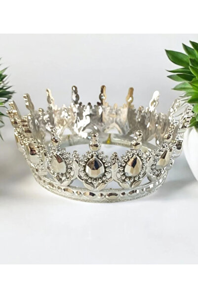 Yavuz Süs Tam Tur Mika Kraliçe Taçı & Pasta Üstü Taç Gümüş