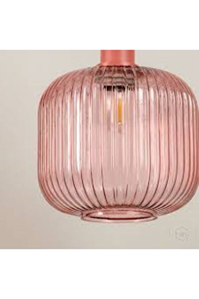 ASR Modern Pembe Cam Metal Aksesuarlı Sarkıt Aydınlatma Avize