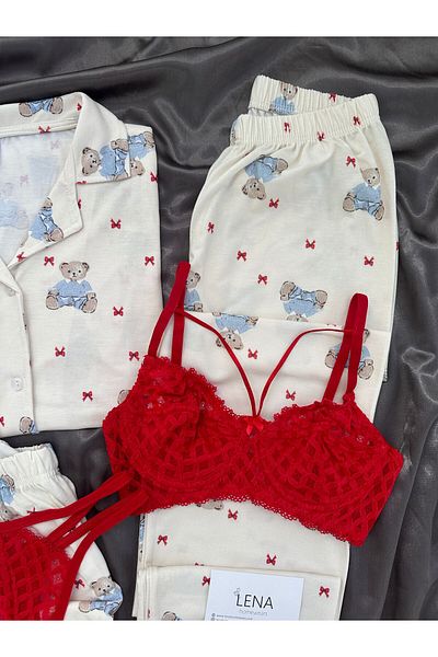 Lena Homewears Σετ πιτζάμες με κοντό μανίκι Sweet Bear 5 τεμαχίων
