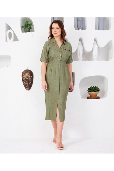 MACHEK Cep detaylı Önden Yırtmaçlı Elbise