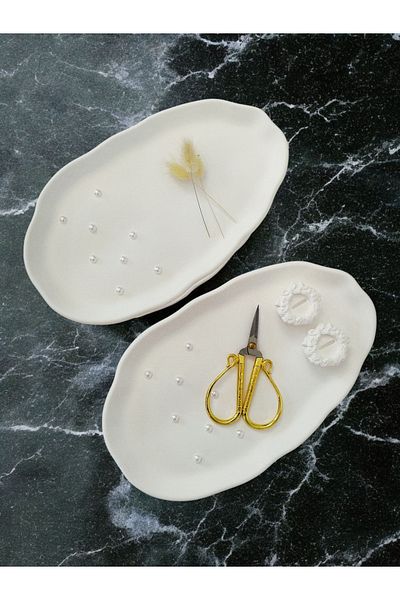 Minima Art Studio Decorative Pearl Detailed Promise Engagement Ring Tray Groom Coffee Tray