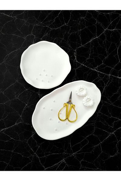 Minima Art Studio Decorative Pearl Detailed Promise Engagement Ring Tray Groom Coffee Tray