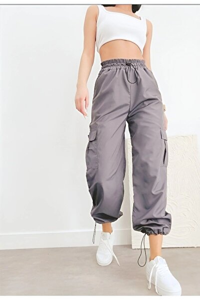 SEFUR Loose Fit Baggy Parachute Cargo Pocket Pants Elastic Adjustable Leg