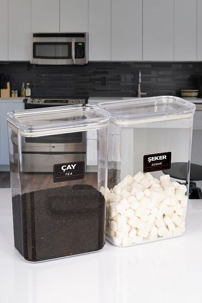 naturelove 2-Pack Vacuum Sealed Lid Acrylic Tea Candy Storage Jar Container and Box 3 Liters with Label