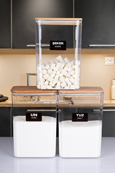 mafa home 6-Piece Wooden Vacuum Lid Acrylic Food Storage Jar Storage Container Set 3 Liters with Labels