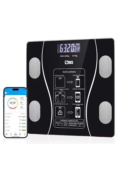 SIKS Smart Electronic Bathroom Scale, Smart Application, Thermometer, Max 180 Kg, Batteries, Black