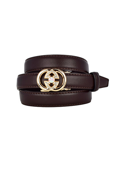 GoDeri Otomatik Tokalı, Deliksiz Koyu Kahverengi Kadın Kemeri, Pantolon Kemeri, Elbise Kemeri, 2.5 cm_auto